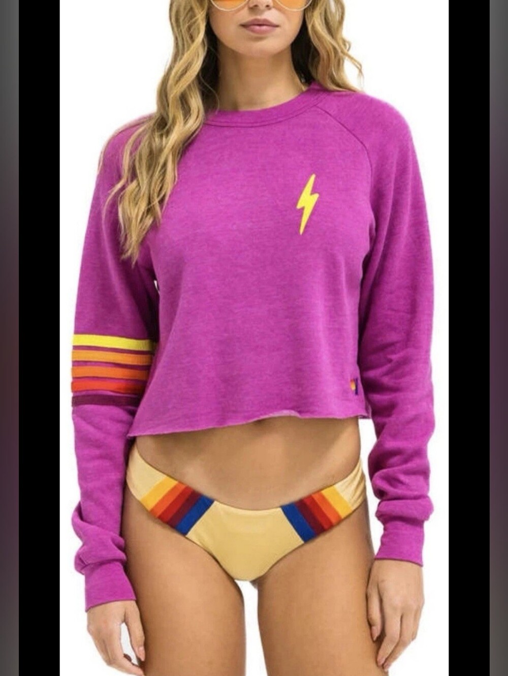Aviator Nation Women's Bolt Rugby Stitch Cropped Crew Sweatshirt